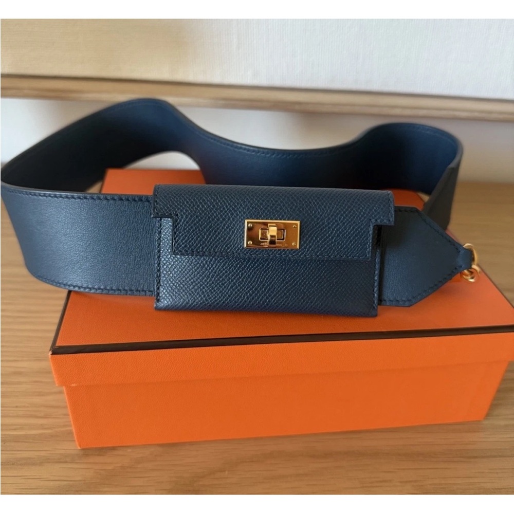 Hermes Bleu COLVERT KELLY POCKET STRAP 100% AUTH IN BOX - Picture 2 of 8